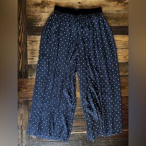 ZARA • Navy Polka Dot Wide Leg Pants Flowy Pull-On Boho Palazzo Lightweight S
